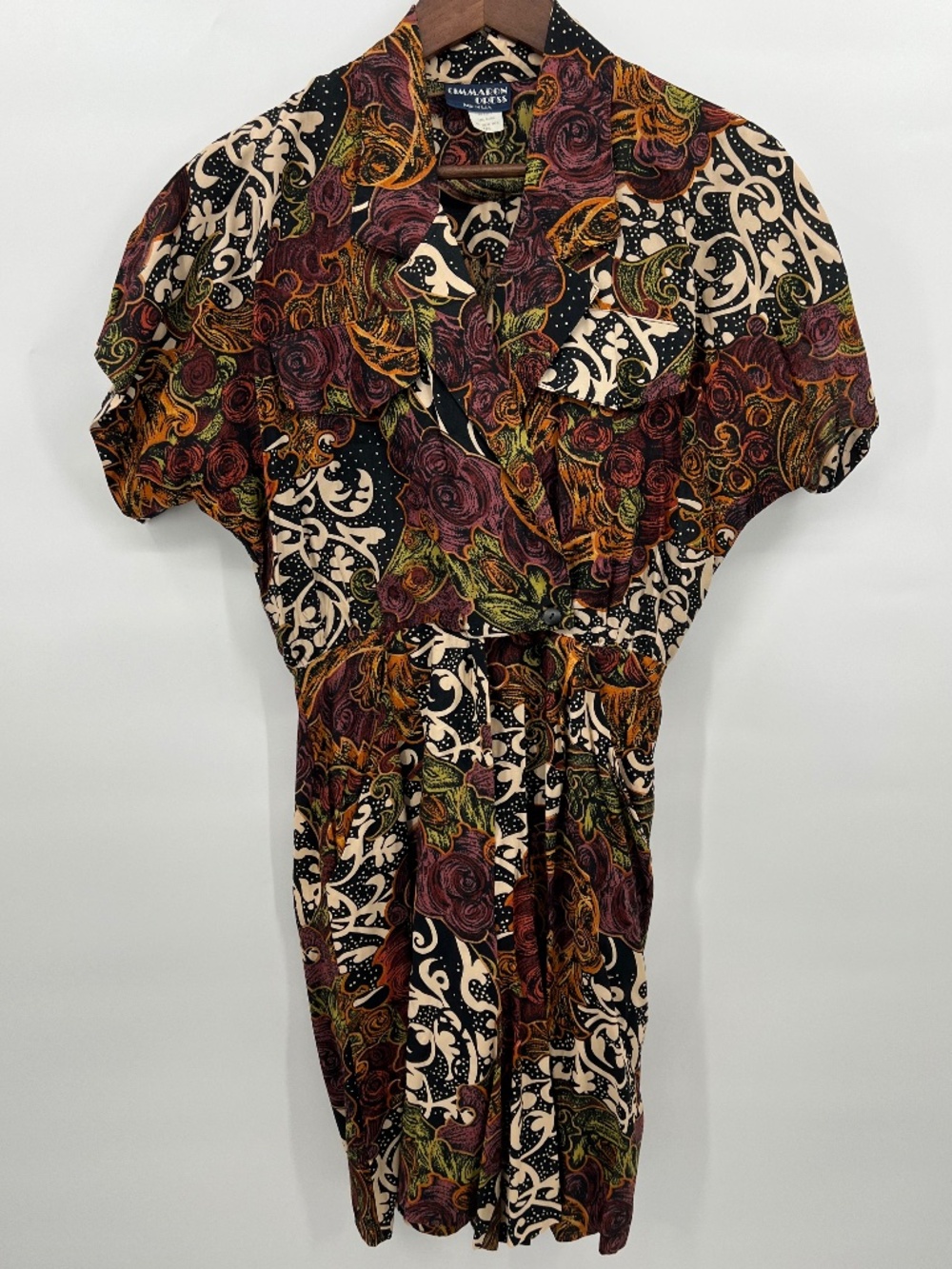 Vintage 80's Cimmaron Dress Romper Earthy Floral & Scroll Print Women's Size 7/8